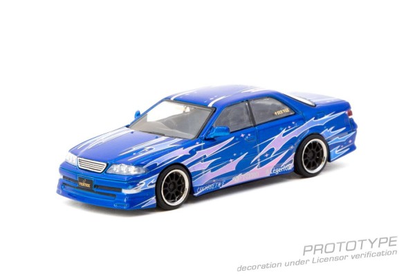 Tarmac Works x Vertex Toyota Mark II JZX100; Blue Metallic with Pink Livery