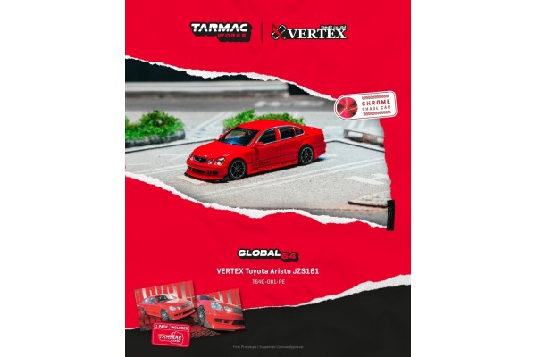 Tarmac Works x Vertex Toyota JZS161 Aristo; Red (Trading Cards Included)