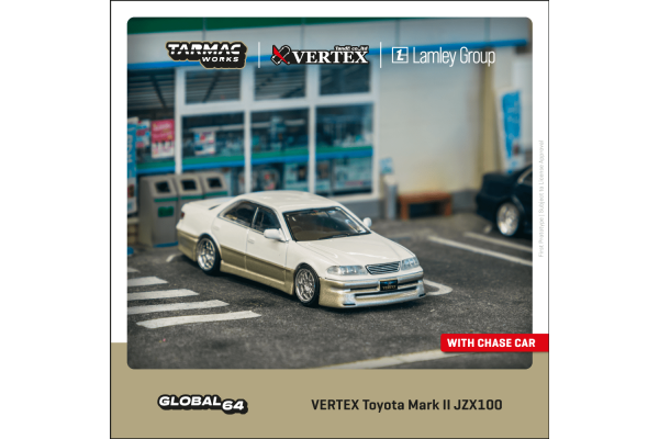 Tarmac Works x Vertex Toyota Mark II JZX100 (White/Gold Metallic)