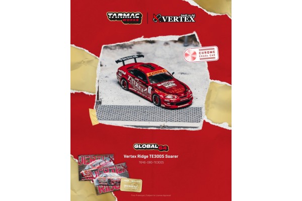 Tarmac Works x Vertex Ridge TE3005 Toyota JZZ30 Soarer; Red with Livery (Trading Cards Included)